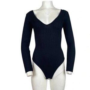 Ribbed Long Sleeve Bodysuit Black